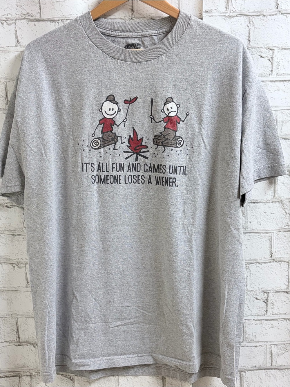 Gray Short-Sleeve Graphic Tee with Campfire Illustration